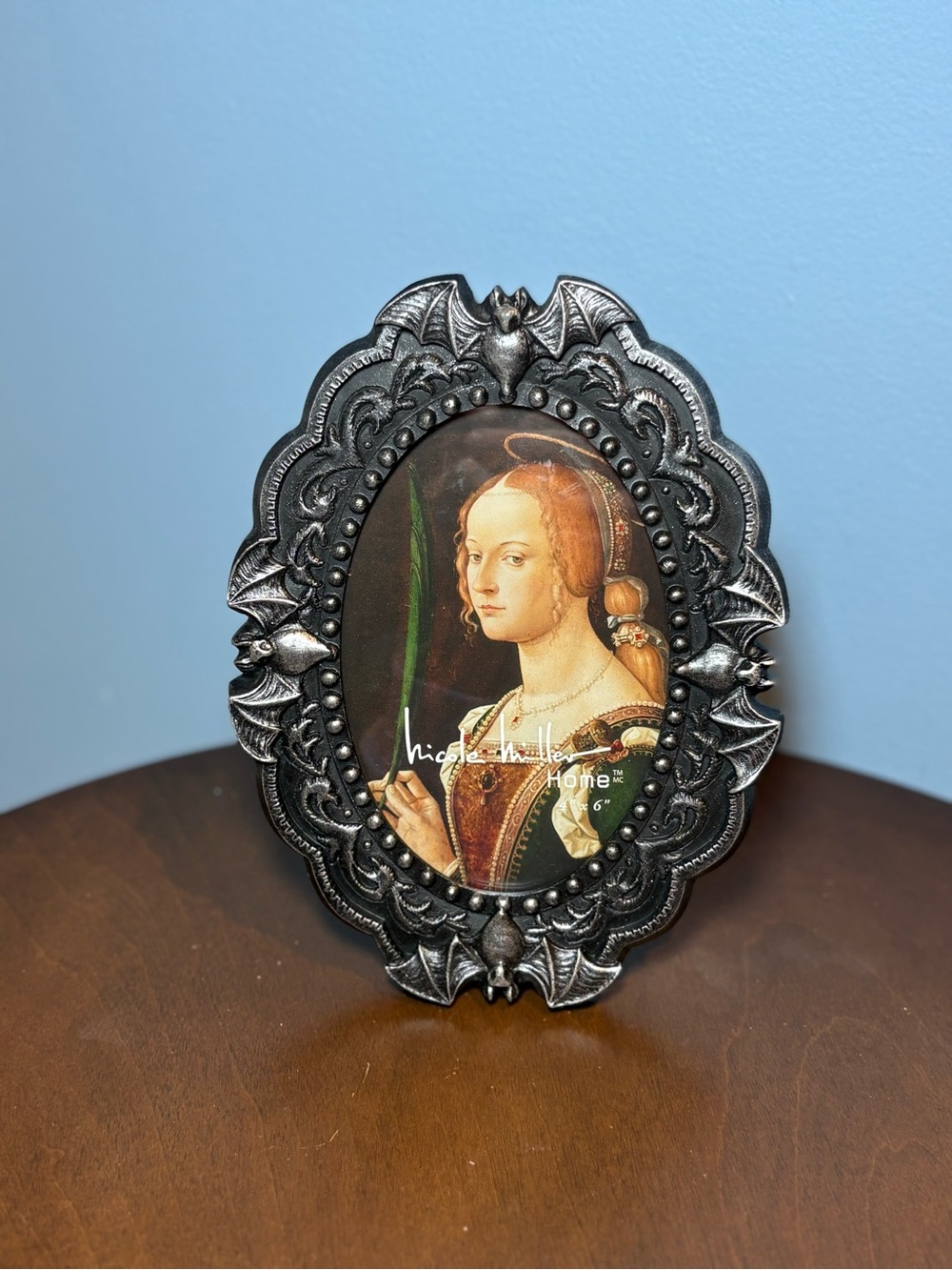 Nicole Miller Black Ornate Bat Accent Oval Picture Frame